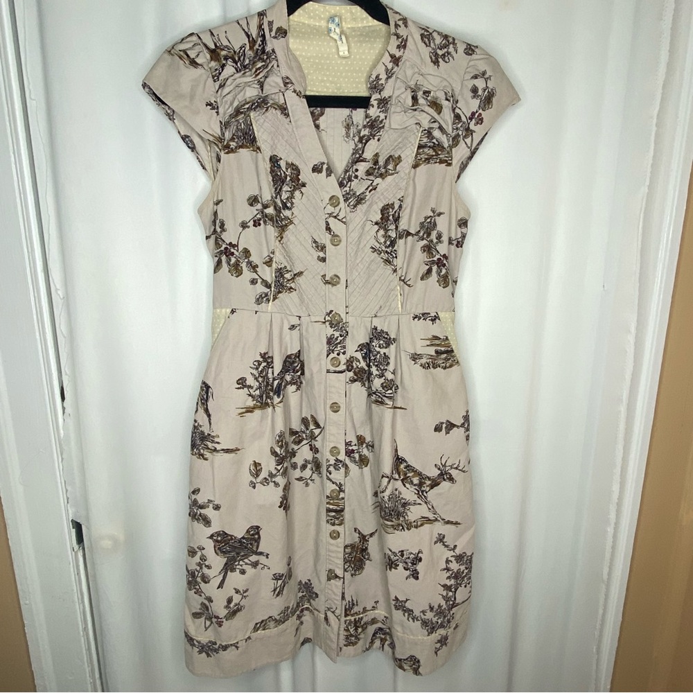 Anthropology Maeve Deer Print Corduroy Dress Size 6 Animal Floral